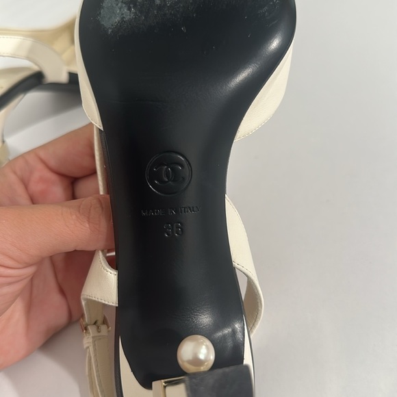 Chanel Lambskin Cap Toe Slingback Pearl Pumps size 36 - Picture 11 of 12
